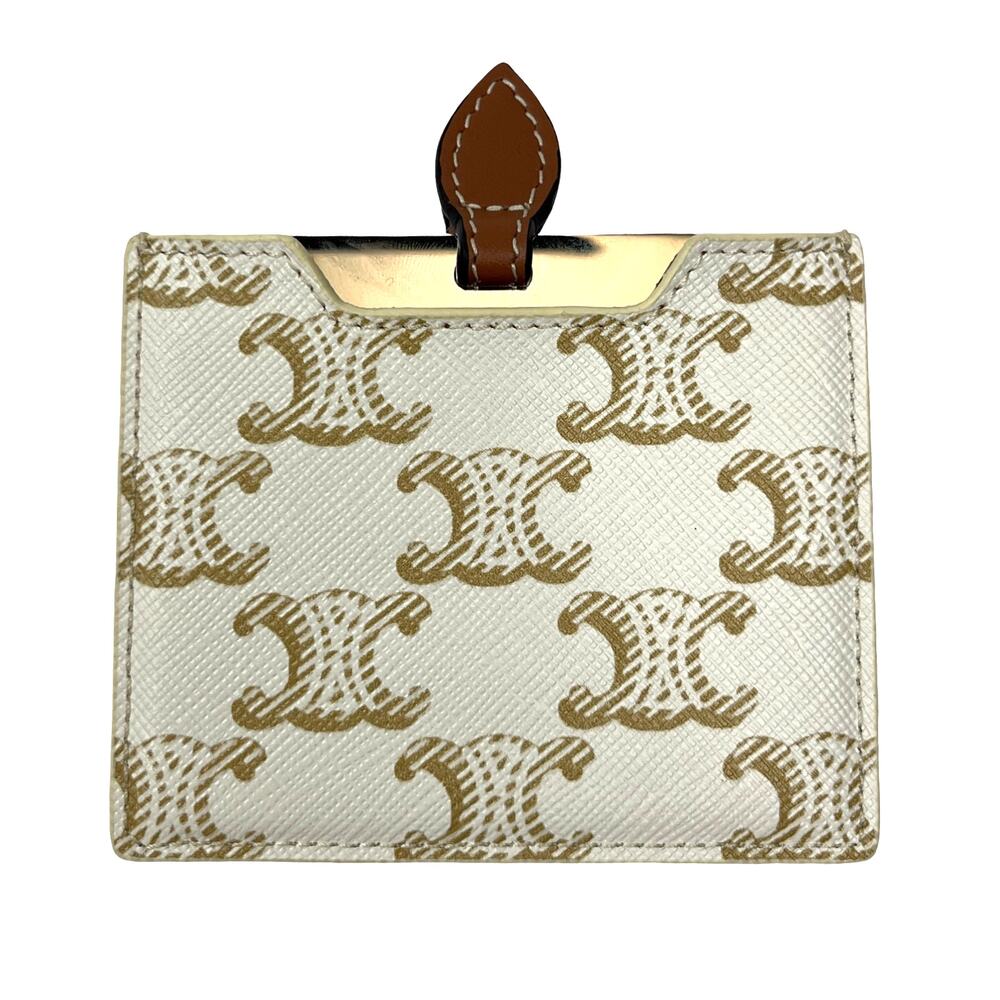 Celine Triomphe Canvas And Calfskin Mirror Holder Wallet Beige Logo Slim Case